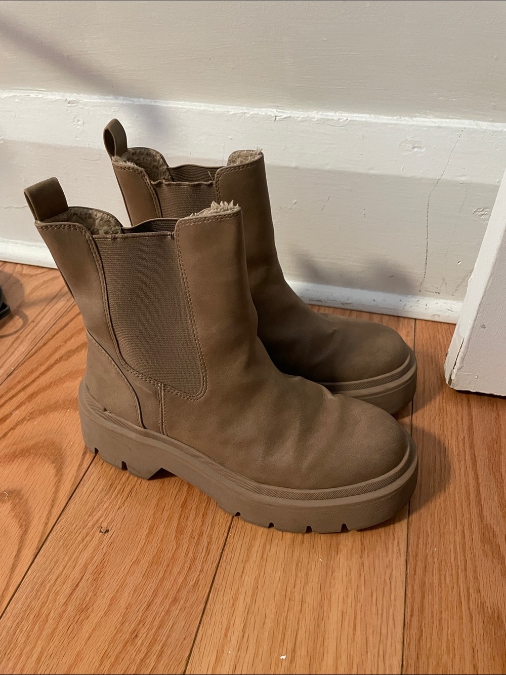 Call It Spring Chunky Chelsea Ankle Boots in Taupe
